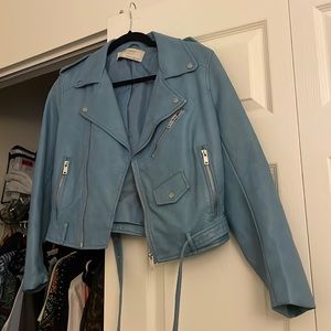 Zara Blue Leather Jacket